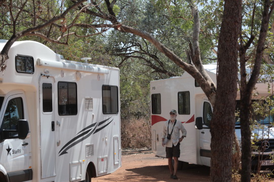 RVs under trees